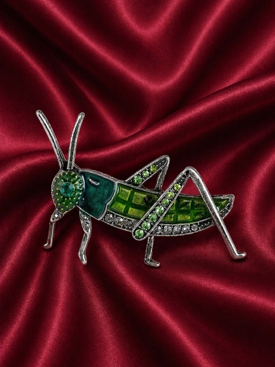 Anthropologie Jewelry - Emerald Green Grasshopper Crystal Brooch